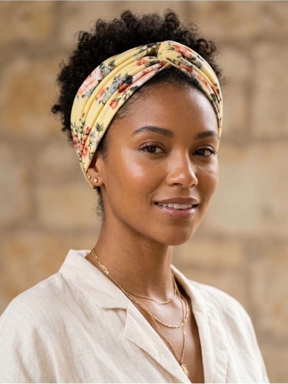 Floral Twist Turban Headband - Yellow
